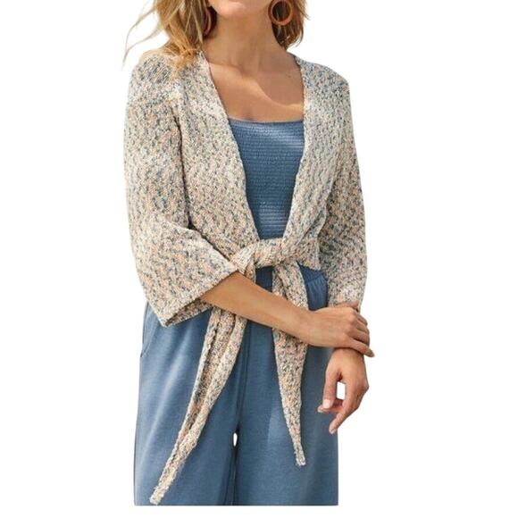 Soft Surroundings Women's Beausoleil Tie Front Chunky Knit Cardigan Sweater - Picture 1 of 13